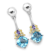 Bids.com 5.55 Carat Genuine Blue Topaz, Amethyst & White Diamond .925 Sterling Silver Earrings Earrings White Smoke