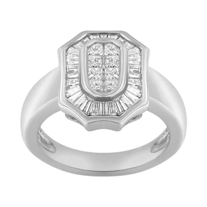 Bids.com 14K White Gold 1.00 Cttw Baguette and Princess-Cut Diamond Cocktail Art Deco Style Ring (H-I Color, SI1-SI2 Clarity) - Size 7 Rings White Smoke 7 / White.Gold