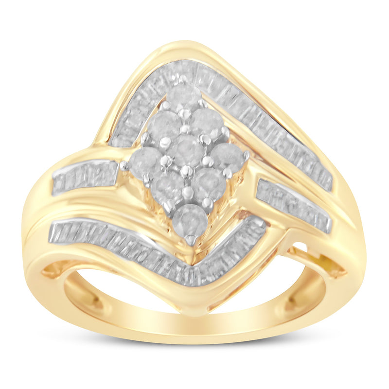 Bids.com 10K Yellow Gold Diamond Bypass Cluster Ring (1 Cttw, I-J Color, I2-I3 Clarity) - Size 7 Rings White Smoke 6 / Yellow.Gold,6.5 / Yellow.Gold,7.5 / Yellow.Gold,8 / Yellow.Gold,7 / Yellow.Gold