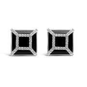 Bids.com 14K White Gold 3/8ct Diamond with 11x11MM Black Onyx Stud Earrings (G-H Color, SI1-SI2 Clarity) Earrings White Smoke White.Gold / 0.387