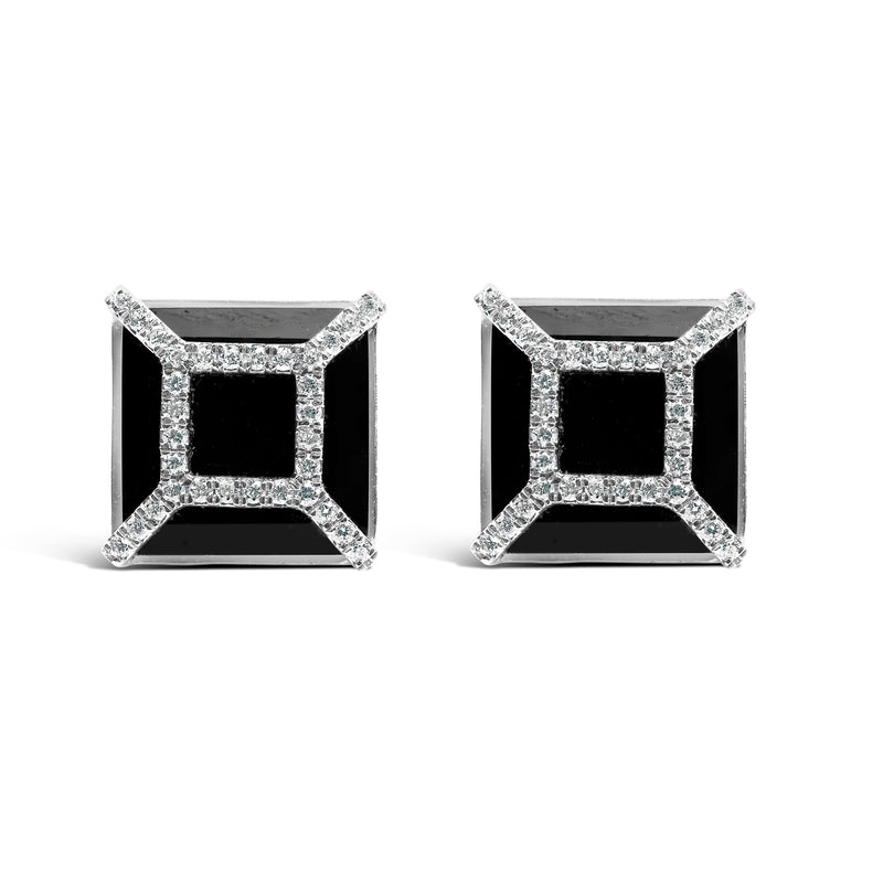 Bids.com 14K White Gold 3/8ct Diamond with 11x11MM Black Onyx Stud Earrings (G-H Color, SI1-SI2 Clarity) Earrings White Smoke White.Gold / 0.387