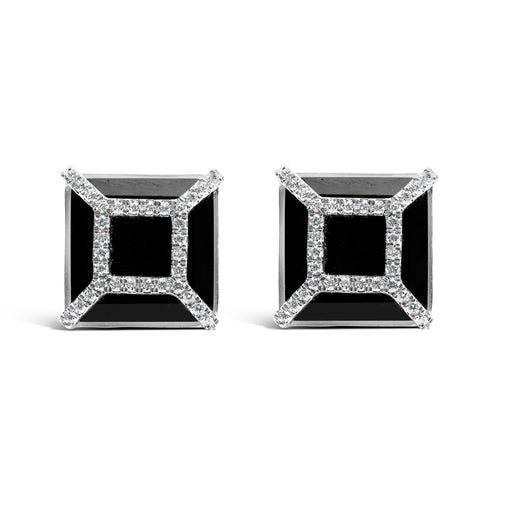 Bids.com 14K White Gold 3/8ct Diamond with 11x11MM Black Onyx Stud Earrings (G-H Color, SI1-SI2 Clarity) Earrings White Smoke White.Gold / 0.387