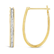 Bids.com 10K Yellow Gold 1.00 Cttw Round and Baguette-Cut Diamond U-Hoop Earrings (H-I Color, SI2-I1 Clarity) Earrings White Smoke Yellow.Gold / 1