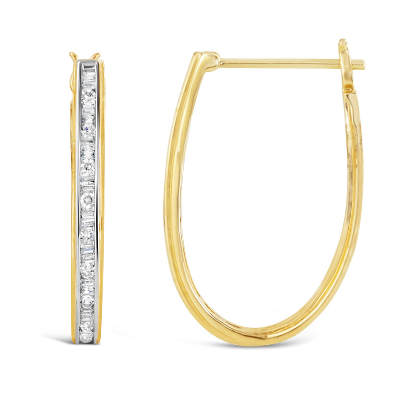 Bids.com 10K Yellow Gold 1.00 Cttw Round and Baguette-Cut Diamond U-Hoop Earrings (H-I Color, SI2-I1 Clarity) Earrings White Smoke Yellow.Gold / 1