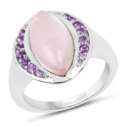 Bids.com 3.57 Carat Genuine Rose Quartz And Amethyst .925 Sterling Silver Ring Rings White Smoke size 6.00,size 7.00,size 8.00,size 9.00