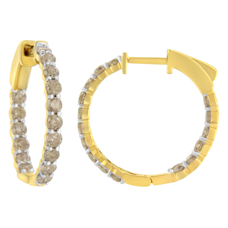 Bids.com 10K Yellow Gold Plated Sterling Silver Diamond Hoop Earrings (2 cttw, K-L Color, I2-I3 Clarity) Earrings White Smoke Yellow.Sterling Silver / 2