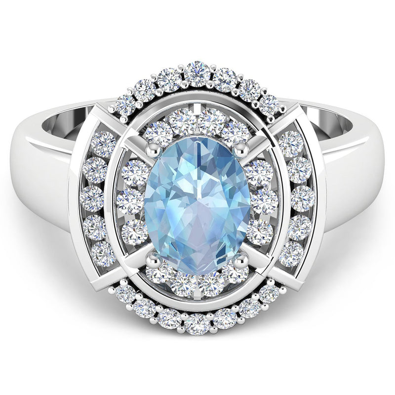 Bids.com 1.57 Carat Genuine Aquamarine and White Diamond 14K White Gold Ring Rings White Smoke size 6.00,size 7.00,size 8.00,size 9.00