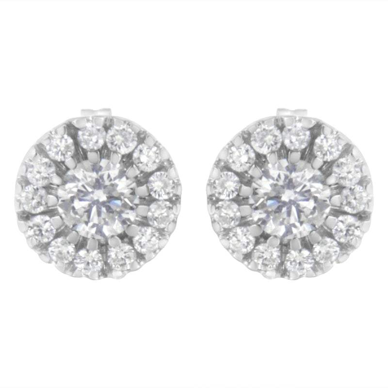 Bids.com 14k White Gold 1 cttw Diamond Halo Stud Earrings (I-J Clarity, I1-I2 Color) Earrings White Smoke White.Gold / 1.03