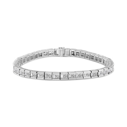 Bids.com 14K White Gold 4 3/8 Cttw Alternating Invisible Set Princess and Baguette Diamond Tennis Bracelet (G-H Color, VS1-VS2 Clarity) - Size 7" Bracelets White Smoke White.Gold / 7