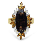 Bids.com 14K Yellow Gold Plated 7.07 Carat Genuine Smoky Quartz, Citrine & White Diamond .925 Sterling Silver Ring Rings White Smoke size 8.00,size 6.00,size 7.00,size 9.00