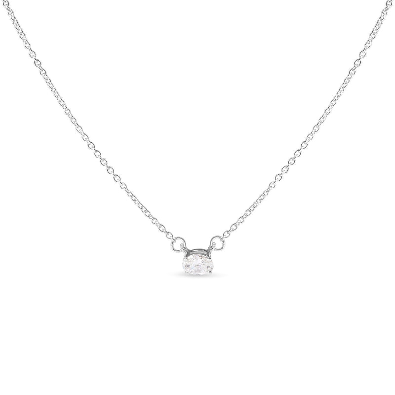 Bids.com 14K White Gold 1/4 Cttw Lab Grown Oval Solitaire Diamond East West 18" Pendant Necklace (G-H Color, VS2-SI1 Clarity) Necklaces White Smoke White.Gold / 18