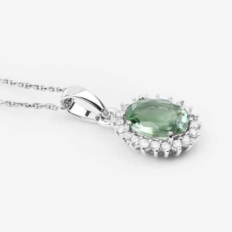Bids.com 1.39 Carat Genuine Green Tourmaline and White Diamond 14K White Gold Pendant Pendants White Smoke