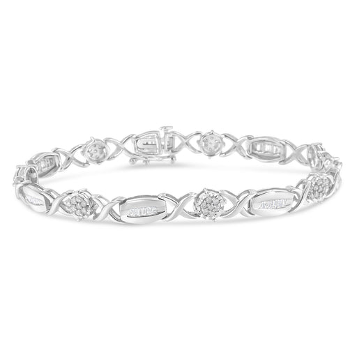 Bids.com .925 Sterling Silver 1.0 Cttw Round-Cut and Baguette-Cut Diamond X-Link Bracelet (I-J Color, I1-I2 Clarity) - 7" Bracelets White Smoke White.Sterling Silver / 7