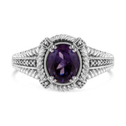 Bids.com .925 Sterling Silver Prong Set Natural Oval Shape 9X7 MM Purple Amethyst Solitaire and Diamond Accent Ring (I-J Color, I1-I2 Clarity) - Ring Size 7 Rings White Smoke White.Sterling Silver / 7,White.Sterling Silver / 5,White.Sterling Silver / 8,White.Sterling Silver / 6,White.Sterling Silver / 9