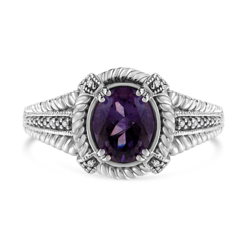 Bids.com .925 Sterling Silver Prong Set Natural Oval Shape 9X7 MM Purple Amethyst Solitaire and Diamond Accent Ring (I-J Color, I1-I2 Clarity) - Ring Size 7 Rings White Smoke White.Sterling Silver / 7,White.Sterling Silver / 5,White.Sterling Silver / 8,White.Sterling Silver / 6,White.Sterling Silver / 9