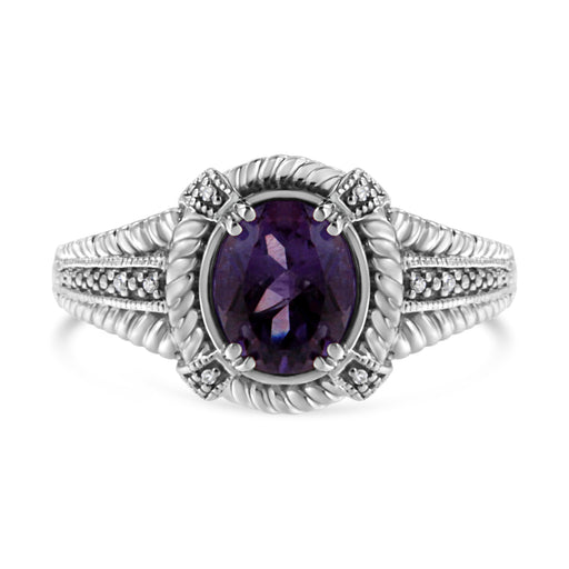 Bids.com .925 Sterling Silver Prong Set Natural Oval Shape 9X7 MM Purple Amethyst Solitaire and Diamond Accent Ring (I-J Color, I1-I2 Clarity) - Ring Size 7 Rings White Smoke White.Sterling Silver / 7,White.Sterling Silver / 5,White.Sterling Silver / 8,White.Sterling Silver / 6,White.Sterling Silver / 9