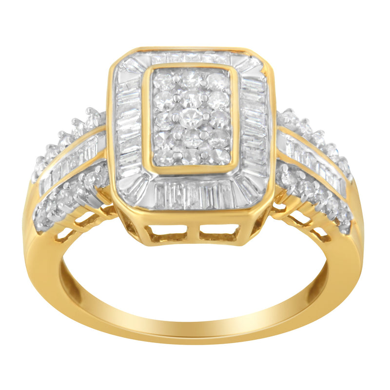 Bids.com 10K Yellow Gold Round and Baguette-Cut Diamond Cluster Ring (1.0 Cttw, I-J Color, SI1-SI2 Clarity) - Size 7 Rings White Smoke 8 / Yellow.Gold,7 / Yellow.Gold