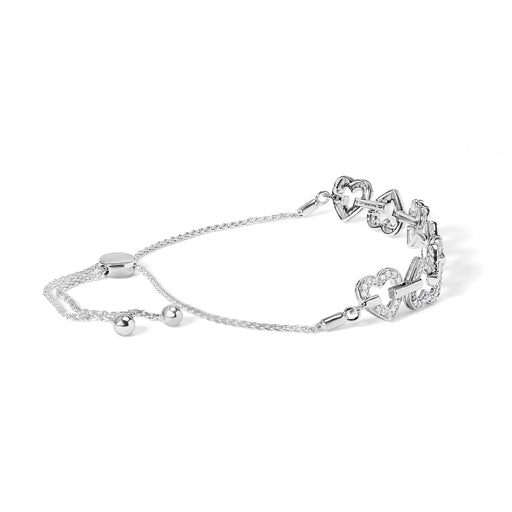 Bids.com .925 Sterling Silver 1/2 Cttw Diamond Alternating Heart Link Adjustable Bolo Bracelet (I-J Color, I3 Clarity) - 4" to 10" Inches Bracelets White Smoke White.Sterling Silver / 7