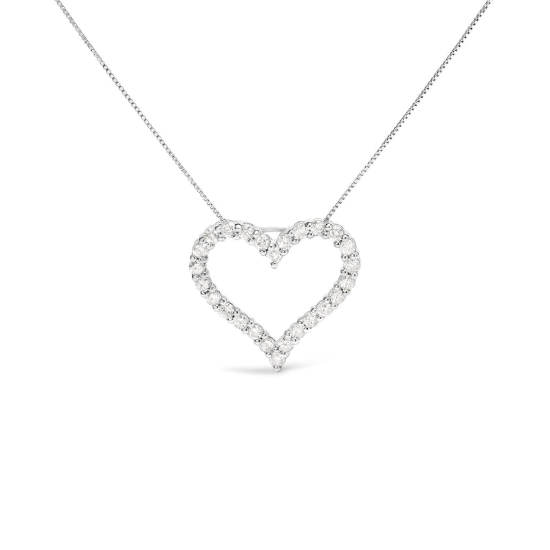 Bids.com .925 Sterling Silver 2.0 Cttw Diamond Open Heart 18" Pendant Necklace (I-J Color, I2-I3 Clarity) Necklaces White Smoke White.Sterling Silver / 18