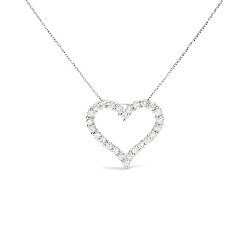 Bids.com .925 Sterling Silver 2.0 Cttw Diamond Open Heart 18" Pendant Necklace (I-J Color, I2-I3 Clarity) Necklaces White Smoke White.Sterling Silver / 18