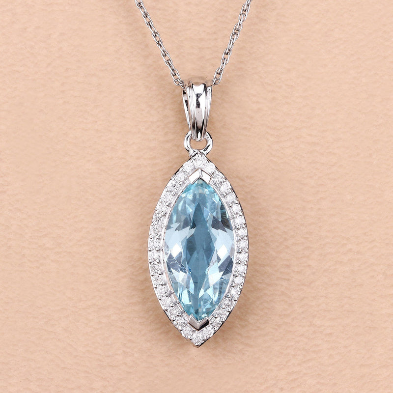 Bids.com 2.55 Carat Genuine Aquamarine and White Diamond 14K White Gold Pendant Pendants Wheat