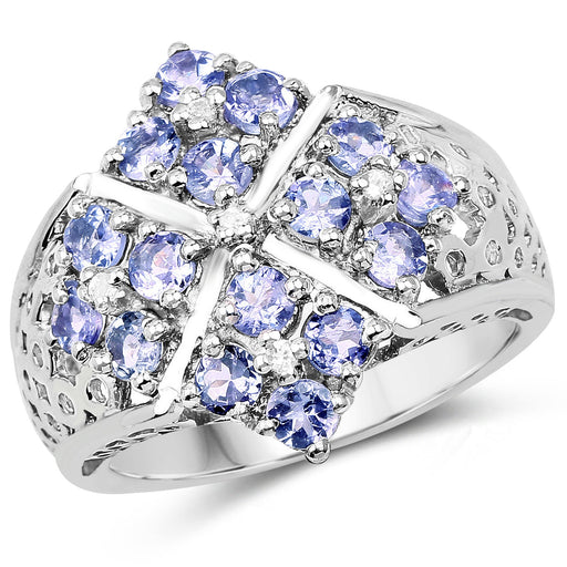 Bids.com 1.65 Carat Genuine Tanzanite and White Topaz .925 Sterling Silver Ring Rings White Smoke size 7.50,size 6.00,size 7.00,size 8.00,size 9.00,size 5.00