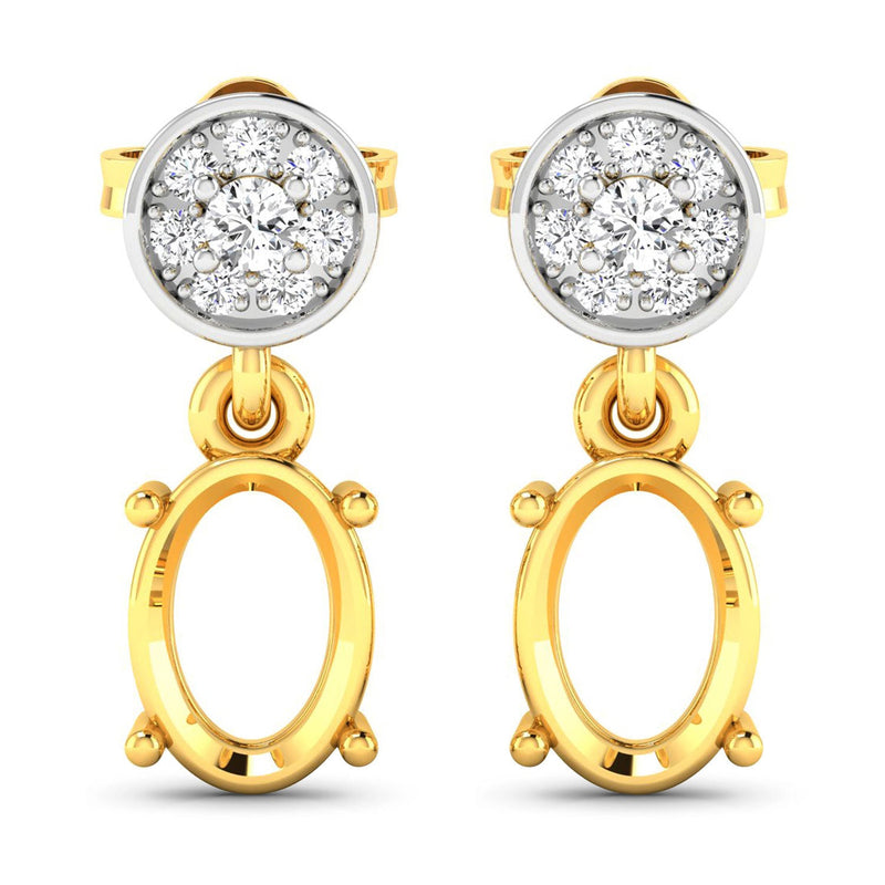 Bids.com 0.11 Carat Genuine White Diamond 14K Yellow Gold Semi Mount Earrings - holds 7x5mm Oval Gemstones Earrings White Smoke