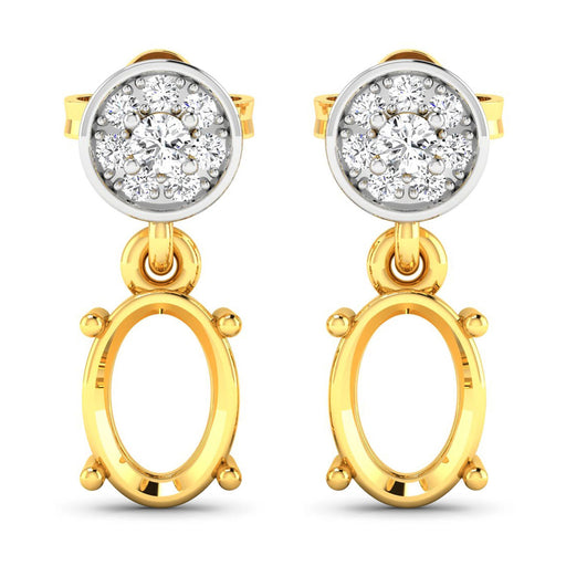 Bids.com 0.11 Carat Genuine White Diamond 14K Yellow Gold Semi Mount Earrings - holds 7x5mm Oval Gemstones Earrings White Smoke