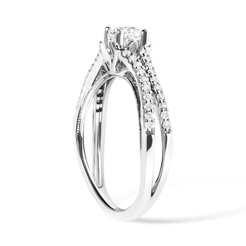 Bids.com 14K White Gold 5/8 Cttw Diamond Split Shank Engagement Ring  (G-H Color, VS2-SI1 Clarity) - Size 7 Rings White Smoke 7 / White.Gold
