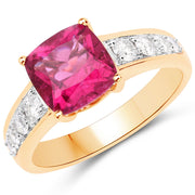 Bids.com 2.70 Carat Genuine Rubellite and White Diamond 14K Yellow Gold Ring Rings White Smoke size 6.00,size 7.00,size 8.00