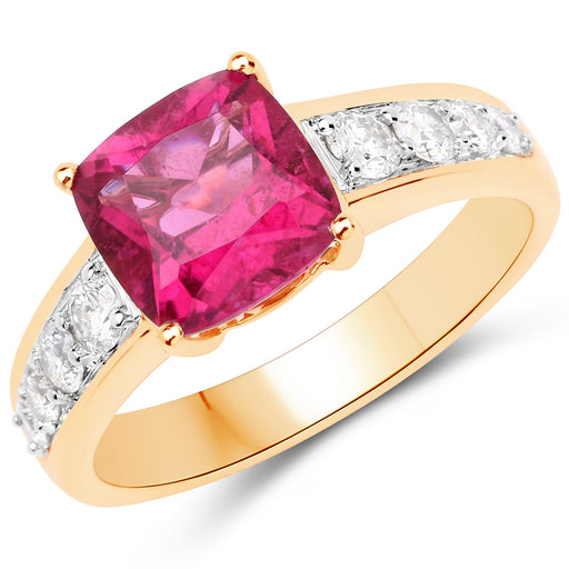 Bids.com 2.70 Carat Genuine Rubellite and White Diamond 14K Yellow Gold Ring Rings White Smoke size 6.00,size 7.00,size 8.00