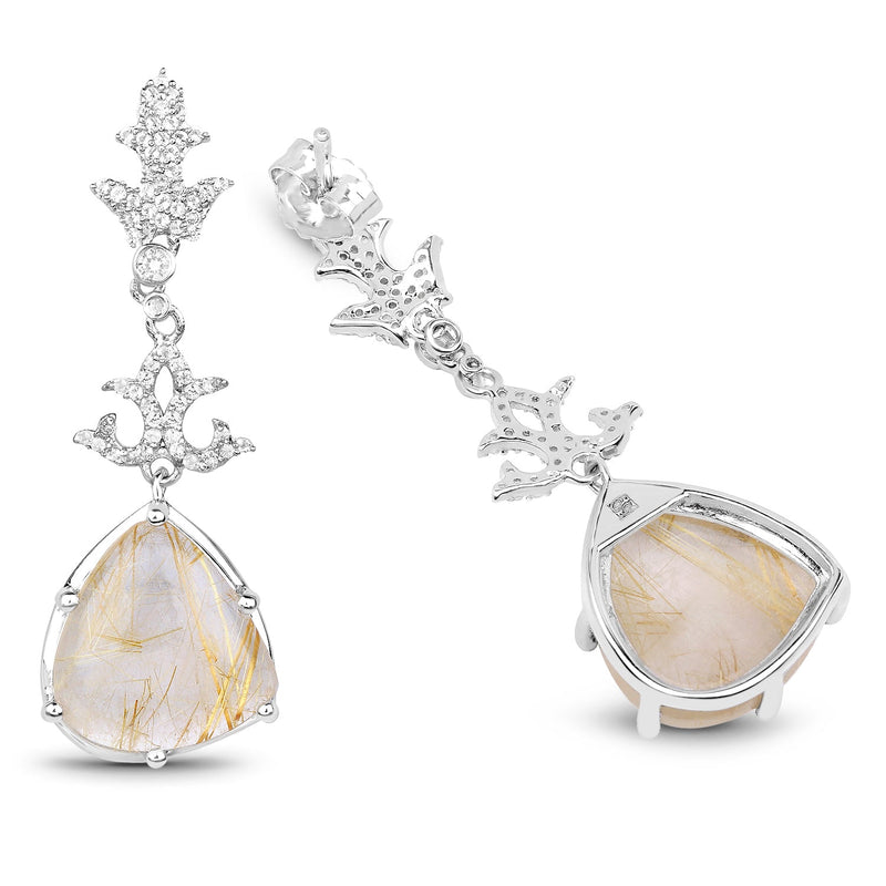 Bids.com 15.97 Carat Genuine Golden Rutile And White Topaz .925 Sterling Silver Earrings Earrings White Smoke
