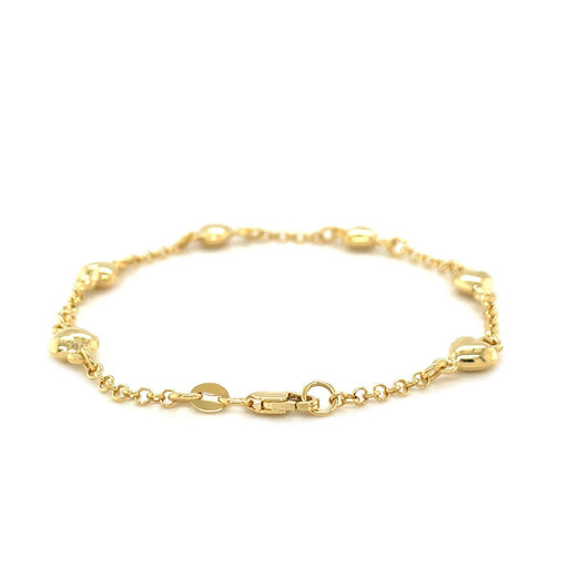 Bids.com 14k Yellow Gold Rolo Chain Bracelet with Puffed Heart Stations Bracelets White Smoke 6 / Yellow Gold,7 / Yellow Gold