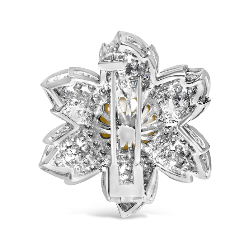 Bids.com 18K White Gold 2 3/4 Cttw Diamond and 12.5 MM Cultured Freshwater Pearl Floral Brooch Pin (G-H Color, VS1-VS2 Clarity) Accessories White Smoke White.Gold / 2.81