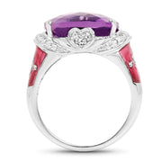 Bids.com 8.86 Carat Genuine Amethyst & White Topaz .925 Sterling Silver Ring Rings White Smoke size 7.00,size 6.00,size 8.00,size 9.00,size 5.00,size 10.00