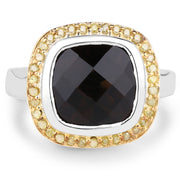 Bids.com 3.67 Carat Genuine Smoky Quartz and Yellow Diamond .925 Sterling Silver Ring Rings White Smoke size 6.00,size 7.00,size 8.00,size 9.00