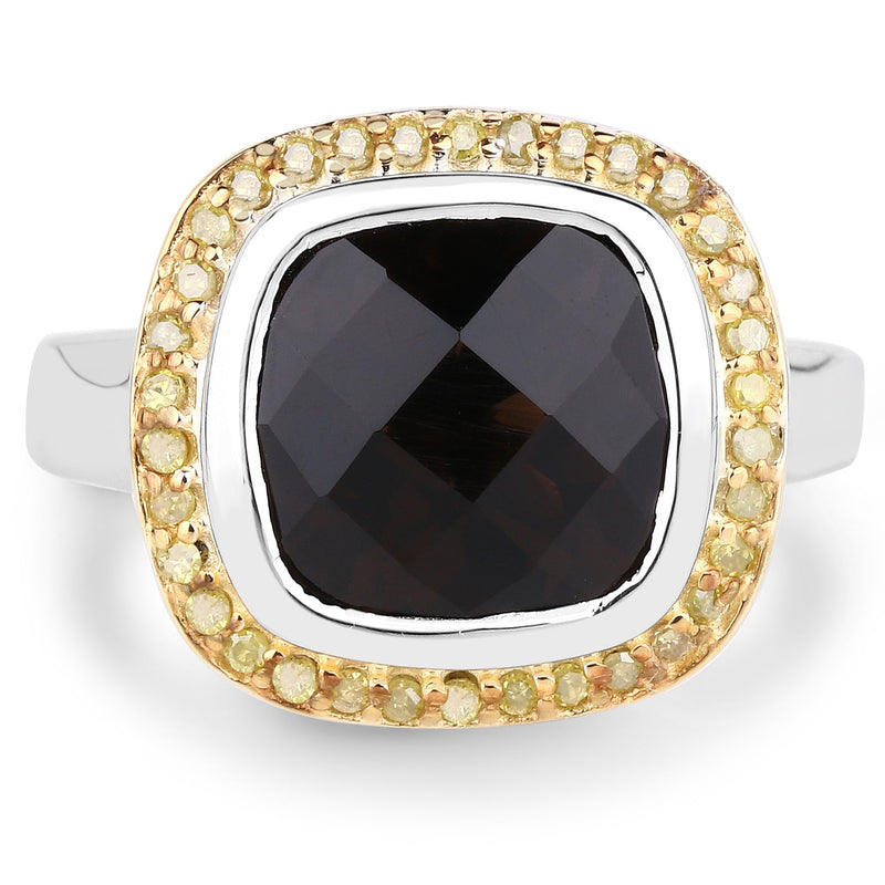 Bids.com 3.67 Carat Genuine Smoky Quartz and Yellow Diamond .925 Sterling Silver Ring Rings White Smoke size 6.00,size 7.00,size 8.00,size 9.00