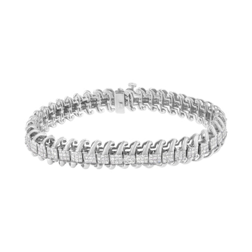 Bids.com 14K White Gold 5.0 Cttw Princess Cut Diamond 7" Invisible Set Wavy S-Link Tennis Bracelet (G-H Color, SI1-SI2 Clarity) Bracelets White Smoke White.Gold / 7