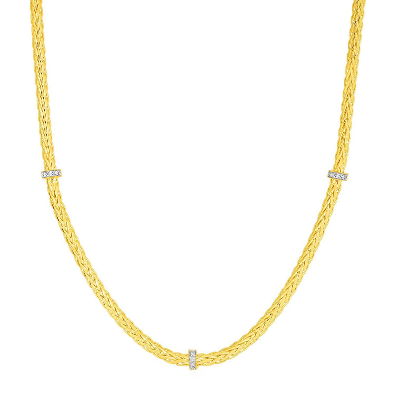 Bids.com Woven Rope Necklace with Diamond Accents in 14k Yellow Gold Necklaces White Smoke 17 / Yellow Gold
