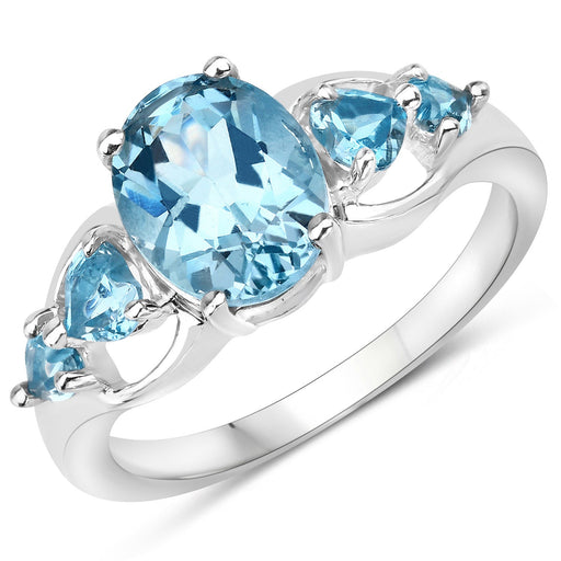 Bids.com 3.37 Carat Genuine Swiss Blue Topaz .925 Sterling Silver Ring Rings White Smoke size 9.00,size 10.00,size 5.00,size 6.00,size 7.00,size 8.00