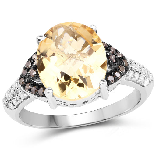 Bids.com 4.65 Carat Genuine Citrine, Champagne Diamond & White Diamond .925 Sterling Silver Ring Rings White Smoke size 7.00,size 8.00,size 6.00,size 9.00,size 5.00,size 10.00