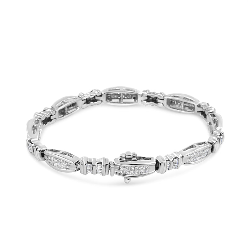 Bids.com 14K White Gold 2.0 Cttw Channel-Set Alternating Baguette and Princess-Cut Diamond Link Bracelet (H-I Color, SI2-I1 Clarity) - Size 7 Bracelets White Smoke White.Gold / 7