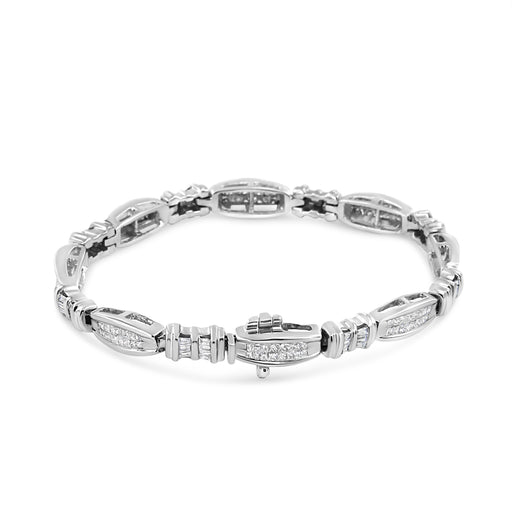 Bids.com 14K White Gold 2.0 Cttw Channel-Set Alternating Baguette and Princess-Cut Diamond Link Bracelet (H-I Color, SI2-I1 Clarity) - Size 7 Bracelets White Smoke White.Gold / 7