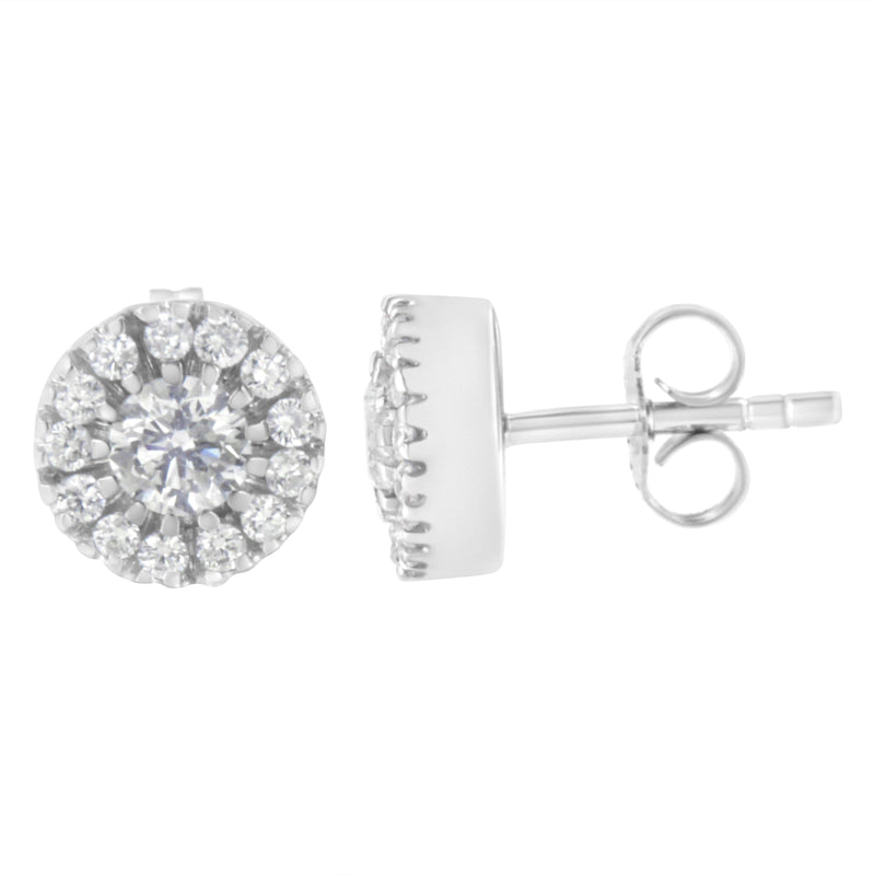 Bids.com 14k White Gold 1 cttw Diamond Halo Stud Earrings (I-J Clarity, I1-I2 Color) Earrings White Smoke White.Gold / 1.03