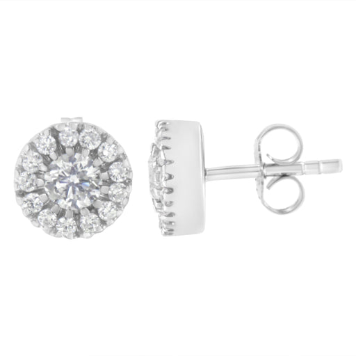 Bids.com 14k White Gold 1 cttw Diamond Halo Stud Earrings (I-J Clarity, I1-I2 Color) Earrings White Smoke White.Gold / 1.03