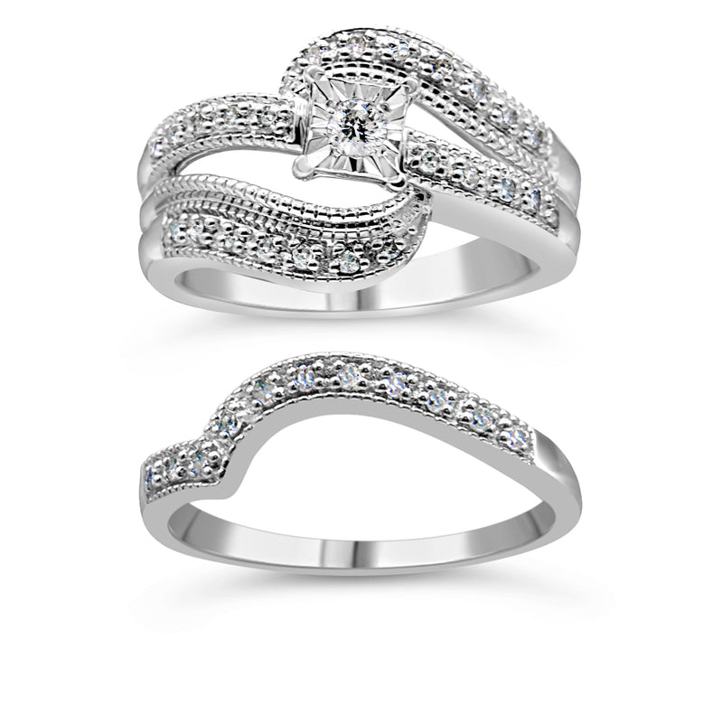 Bids.com .925 Sterling Silver 1/3 Cttw Round Diamond Crisscross Engagement Ring Bridal Set (H-I Color, I1-I2 Clarity ) - Size 7 Rings White Smoke 7 / Yellow.Sterling Silver,9 / Yellow.Sterling Silver,6 / Yellow.Sterling Silver,8 / Yellow.Sterling Silver,5 / Yellow.Sterling Silver,10 / Yellow.Sterling Silver,11 / Yellow.Sterling Silver,12 / Yellow.Sterling Silver,10 / White.Sterling Silver,11 / Whit
