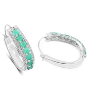 Bids.com 3.42 Carat Genuine Emerald and White Diamond .925 Sterling Silver Earrings Earrings White Smoke