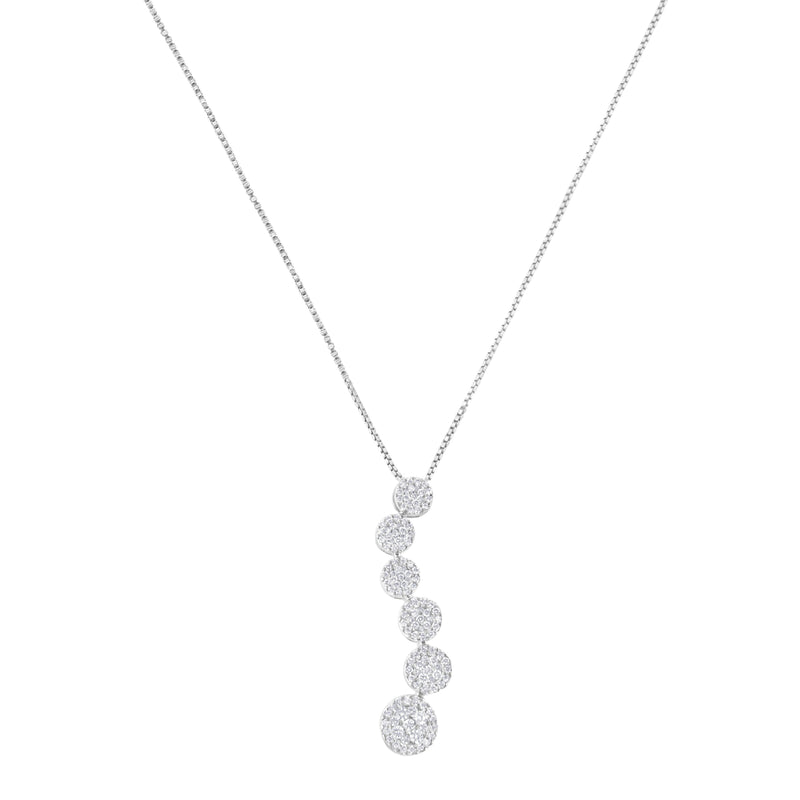 Bids.com 14K White Gold 1 cttw Diamond Cluster Journey Pendant Necklace (H-I, I1-I2) Necklaces White Smoke White.Gold / 18