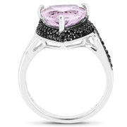 Bids.com 3.53 Carat Genuine Pink Amethyst and Black Spinel .925 Sterling Silver Ring Rings White Smoke size 6.00,size 7.00,size 8.00