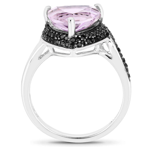Bids.com 3.53 Carat Genuine Pink Amethyst and Black Spinel .925 Sterling Silver Ring Rings White Smoke size 6.00,size 7.00,size 8.00